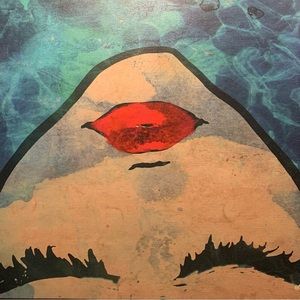 Floating girl in pool, painting